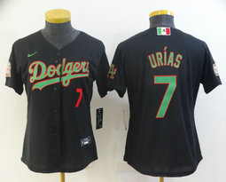 Women's Nike Los Angeles Dodgers #7 Julio Urias Black Gold Purple Number Champions Authentic Stitched MLB Jersey