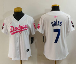 Women's Nike Los Angeles Dodgers #7 Julio Urias White Pink Joint Authentic Stitched MLB Jersey