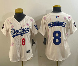 Women's Nike Los Angeles Dodgers #8 Enrique Hernández Cream 2025 Tokyo Series Stitched MLB Jersey