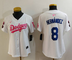 Women's Nike Los Angeles Dodgers #8 Enrique Hernandez White Pink Joint Authentic Stitched MLB Jersey