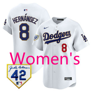 Women's Nike Los Angeles Dodgers #8 Enrique Hernandez White with 42 patch MLB jersey