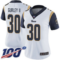 Women's Nike Los Angeles Rams #30 Todd Gurley II With NFL 100th Season Patch White Vapor Untouchable Authentic Stitched NFL Jersey