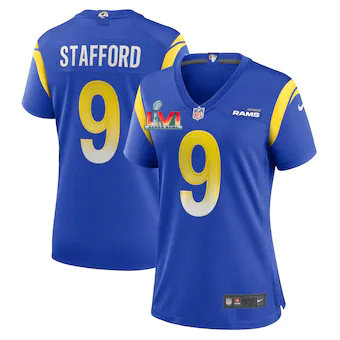 Women's Nike Los Angeles Rams #9 Matthew Stafford Royal 2022 Super Bowl LVI Patch Vapor Untouchable Authentic Stitched NFL Jerseys