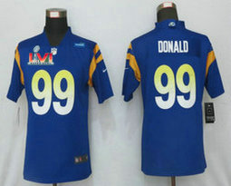Women's Nike Los Angeles Rams #99 Aaron Donald Royal 2022 Super Bowl LVI Patch Vapor Untouchable Authentic Stitched NFL Jerseys