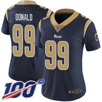 Women's Nike Los Angeles Rams #99 Aaron Donald With NFL 100th Season Patch Navy Blue Vapor Untouchable Authentic Stitched NFL Jersey