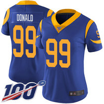 Women's Nike Los Angeles Rams #99 Aaron Donald With NFL 100th Season Patch Royal Blue Vapor Untouchable Authentic Stitched NFL Jersey