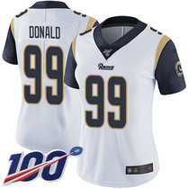 Women's Nike Los Angeles Rams #99 Aaron Donald With NFL 100th Season Patch White Vapor Untouchable Authentic Stitched NFL Jersey
