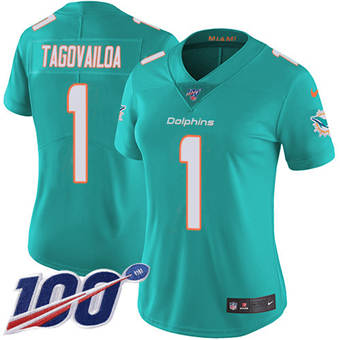 Women's Nike Miami Dolphins #1 Tua Tagovailoa Green 100th Season Vapor Untouchable Jersey