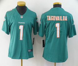 Women's Nike Miami Dolphins #1 Tua Tagovailoa Green Vapor Untouchable Authentic Stitched NFL Jersey
