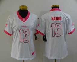 Women's Nike Miami Dolphins #13 Dan Marino Limited White Pink Rush Fashion NFL Jersey