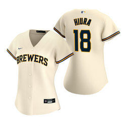 Women's Nike Milwaukee Brewers #18 Keston Hiura Cream Game Authentic Stitched MLB Jersey