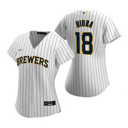 Women's Nike Milwaukee Brewers #18 Keston Hiura White Game Authentic Stitched MLB Jersey