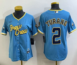 Women's Nike Milwaukee Brewers #2 Brice Turang Blue City Authentic Stitched MLB Jersey