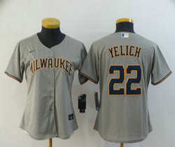 Women's Nike Milwaukee Brewers #22 Christian Yelich Grey Authentic Stitched MLB Jersey