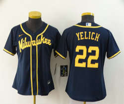Women's Nike Milwaukee Brewers #22 Christian Yelich Navy Game Authentic Stitched MLB Jersey