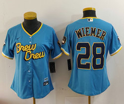 Women's Nike Milwaukee Brewers #28 Joey Wiemer Blue 2023 City Authentic Stitched MLB Jersey