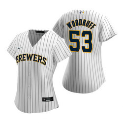 Women's Nike Milwaukee Brewers #53 Brandon Woodruff White Game Authentic Stitched MLB Jersey