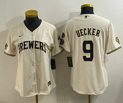 Women's Nike Milwaukee Brewers #9 Bob Uecker Cream Fashion Jersey