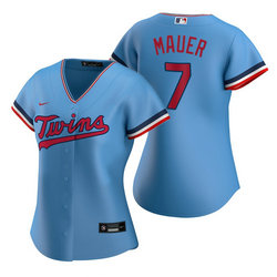 Women's Nike Minnesota Twins #7 Joe Mauer Light Blue Game Authentic Stitched MLB jersey