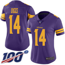 Women's Nike Minnesota Vikings #14 Stefon Diggs With NFL 100th Season Patch Purple Rush Authentic Stitched NFL jersey