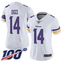 Women's Nike Minnesota Vikings #14 Stefon Diggs With NFL 100th Season Patch White Vapor Untouchable Authentic stitched NFL jersey