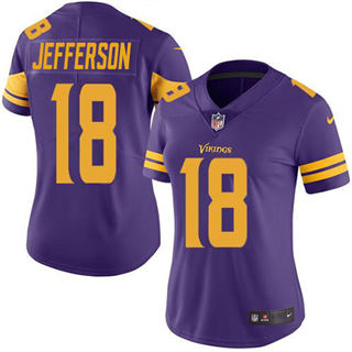 Women's Nike Minnesota Vikings #18 Justin Jefferson Purple Rush Authentic Stitched NFL Jersey