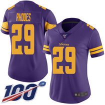 Women's Nike Minnesota Vikings #29 Xavier Rhodes With NFL 100th Season Patch Purple Rush Authentic Stitched NFL jersey