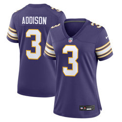 Women's Nike Minnesota Vikings #3 Jordan Addison Purple Throwback Vapor Untouchable Authentic Stitched NFL Jersey