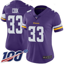 Women's Nike Minnesota Vikings #33 Dalvin Cook With NFL 100th Season Patch Purple Vapor Untouchable Authentic Stitched NFL Jersey