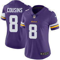 Women's Nike Minnesota Vikings #8 Kirk Cousins Purple Vapor Untouchable Authentic Stitched NFL Jersey