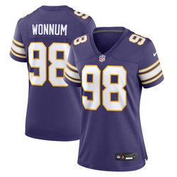 Women's Nike Minnesota Vikings #98 D.J. Wonnum Purple Throwback Vapor Untouchable Authentic Stitched NFL Jersey