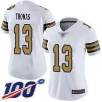 Women's Nike New Orleans Saints #13 Michael Thomas 100th Season White Rush Authentic Stitched NFL Jersey