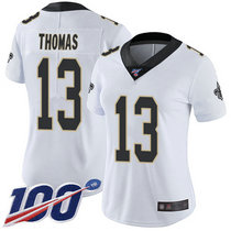 Women's Nike New Orleans Saints #13 Michael Thomas 100th Season White Vapor Untouchable Authentic Stitched NFL Jersey