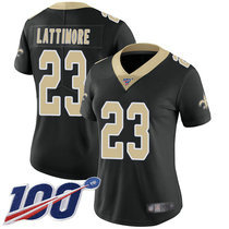 Women's Nike New Orleans Saints #23 Marshon Lattimore 100th Season Black Vapor Untouchable Authentic Stitched NFL Jersey