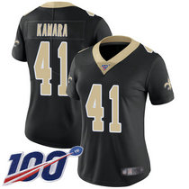 Women's Nike New Orleans Saints #41 Alvin Kamara 100th Season Black Vapor Untouchable Authentic Stitched NFL Jersey