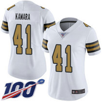 Women's Nike New Orleans Saints #41 Alvin Kamara 100th Season White Rush NFL Jersey