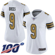 Women's Nike New Orleans Saints #9 Drew Brees 100th Season White Rush NFL Jersey
