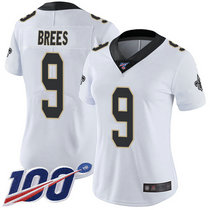Women's Nike New Orleans Saints #9 Drew Brees 100th Season White Vapor Untouchable Authentic Stitched NFL Jersey