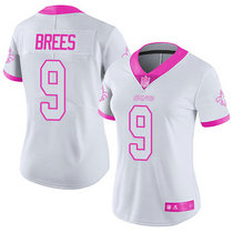 Women's Nike New Orleans Saints #9 Drew Brees Limited White Pink Rush Fashion NFL Jersey