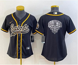 Women's Nike New Orleans Saints Black Joint Big Logo Authentic Stitched NFL Jersey