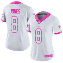 Women's Nike New York Giants #8 Daniel Jones White Pink Rush Fashion Authentic Stitched NFL Jersey