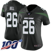 Women's Nike New York Jets #26 Le'Veon Bell 100th Season Black New Vapor Untouchable Limited Authentic Stitched NFL Jersey