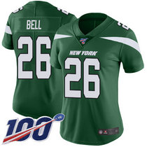 Women's Nike New York Jets #26 Le'Veon Bell 100th Season Green New Vapor Untouchable Limited Authentic Stitched NFL Jersey