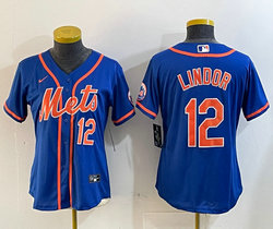 Women's Nike New York Mets #12 Francisco Lindor Blue Authentic Stitched MLB Jersey