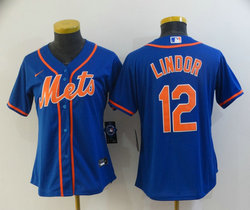 Women's Nike New York Mets #12 Francisco Lindor Blue Game Authentic Stitched MLB Jersey