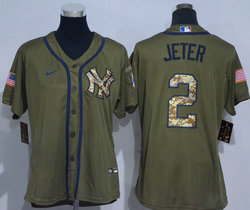 Women's Nike New York Yankees #2 Derek Jeter Green Salute to Service Authentic Stitched MLB Jersey