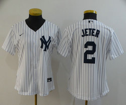 Women's Nike New York Yankees #2 Derek Jeter White Game With Name Authentic Stitched MLB Jersey