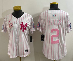 Women's Nike New York Yankees #2 Derek Jeter White Stripes Joint MLB Jersey