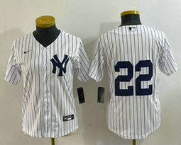 Women's Nike New York Yankees #22 Jacoby Ellsbury White Stripe Stitched MLB Jersey