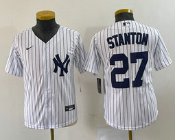 Women's Nike New York Yankees #27 Giancarlo Stanton White Stripe Authentic Stitched MLB Jersey